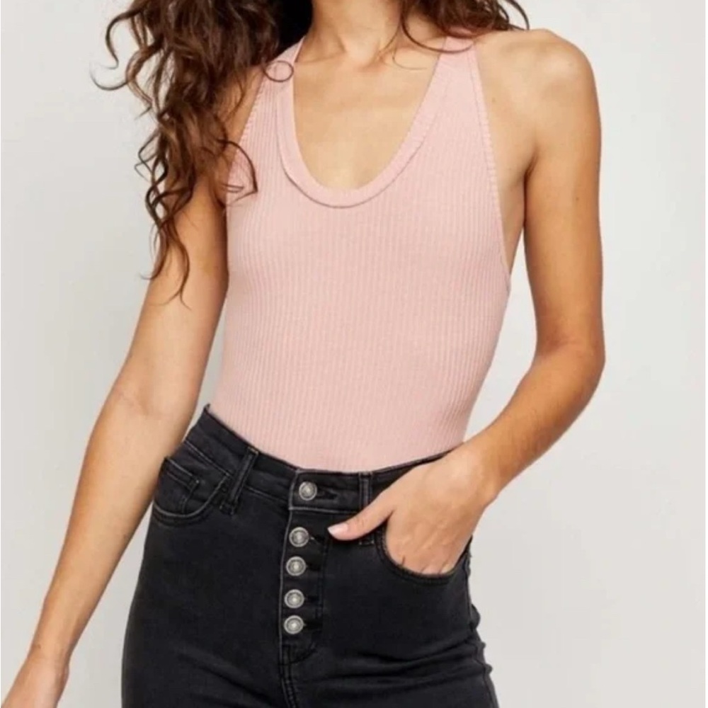 Pink Ribbed Sleeveless Bodysuit